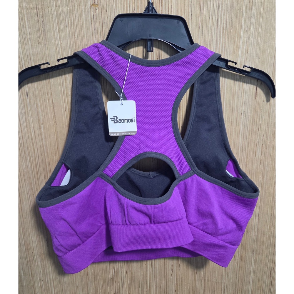 Baomosi Womens Purple Grey Racerback Sports Bra 3XL NWT Keyhole Activewear - Picture 2 of 3